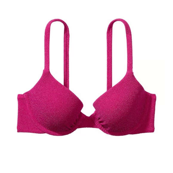 Victoria’s Secret Bikini Set M Pink Shimmer Underwire Top & Tie Bottom Swim NWT - Picture 10 of 13